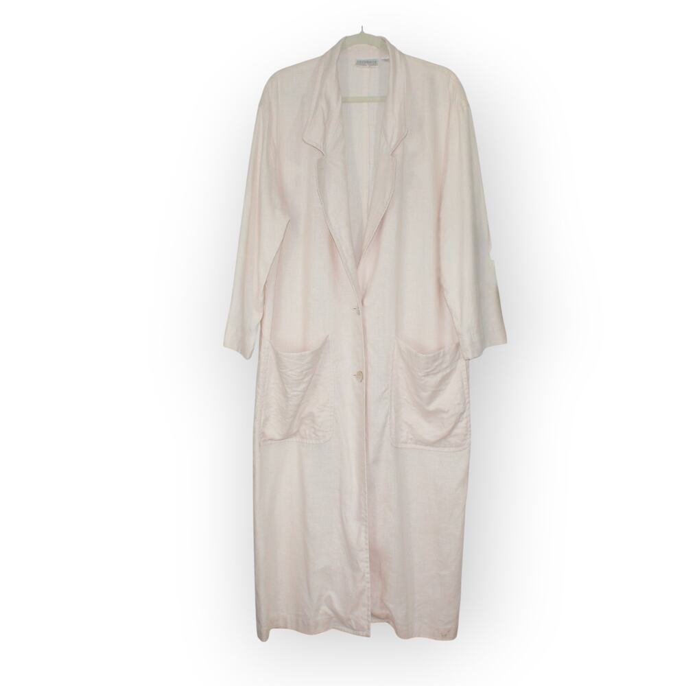 Medium Vintage Linen Duster PalePink 80s Oversize LizClaiborne Midi Jacket - Picture 13 of 16